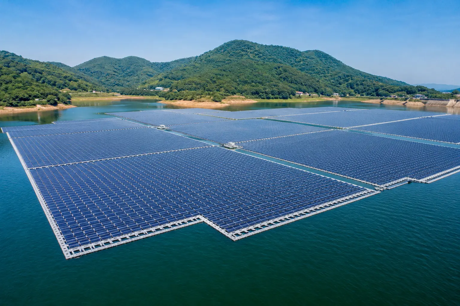 Floating solar PV installation on water reservoir with SMAX panels